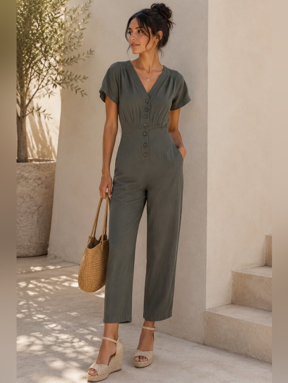 L'Academie Lissa Jumpsuit XXS NWT Olivine Olive Green Wide Leg Romper